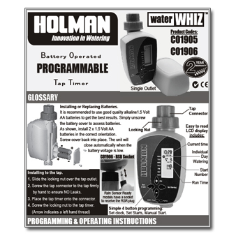 Holman Water Whiz Tap Timer Manual